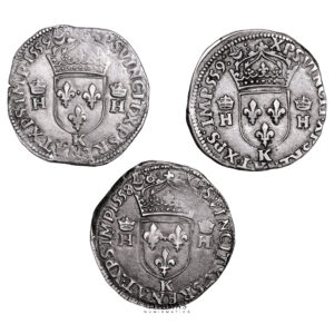 Lot 3 Monnaies - Henri II - Teston tête nue - 1558 K Bordeaux - 1559 Var 559 - 1559 K Bordeaux-Revers