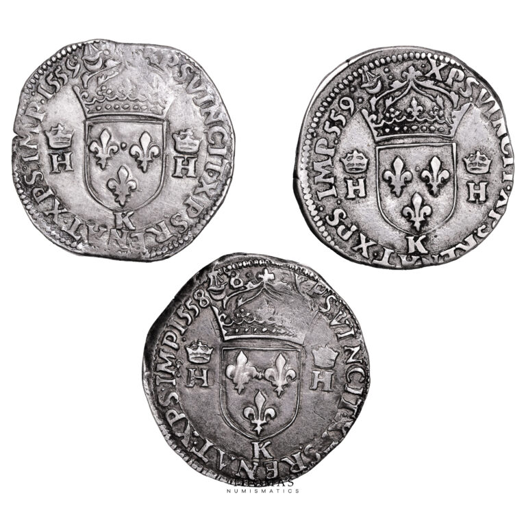 Lot 3 Monnaies - Henri II - Teston tête nue - 1558 K Bordeaux - 1559 Var 559 - 1559 K Bordeaux-Revers