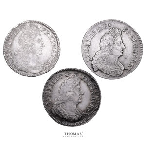 Lot 3 Monnaies - Louis XIV - 1:2 Écu aux Palmes 1694 C Caen - aux Insignes 1701 Aix - 3 Couronnes 1711 T Nantes-Avers