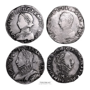 Lot of 4 coins - Charles IX - Henri III - Teston Tête Laurée - Demi Franc Col Plat - Teston obverse