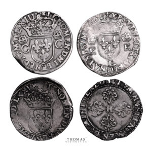 Lot of 4 coins - Charles IX - Henri III - Teston Tête Laurée - Demi Franc Col Plat - Teston reverse