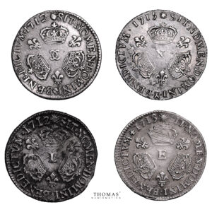 Lot 4 Monnaies - Louis XIV - 1:10 Écu 3 Couronnes - 1712 L Bayonne - 1713 E Tours - 1715 N Montpellier - 1712 CC Besançon-Revers