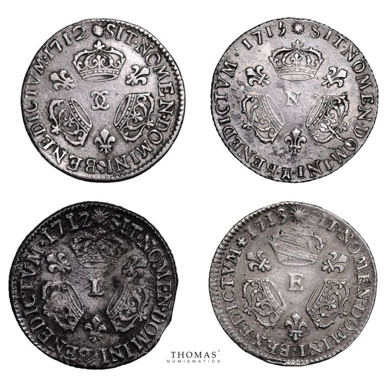 Lot 4 Monnaies - Louis XIV - 1:10 Écu 3 Couronnes - 1712 L Bayonne - 1713 E Tours - 1715 N Montpellier - 1712 CC Besançon-Revers