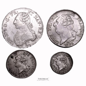Lot of 4 coins - Louis XVI - 30 Sols - Écu de 6 Livres - 15 Sols - Ecu - 1792 - 1793 - 1791 - 1790 obverse