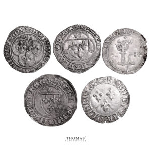 Lot 5 Monnaies - Louis XI - Louis XII - Charles VII - Blanc et Dizain - Saint Lô - Troyes - Paris - Bourges - Montpellier-Avers
