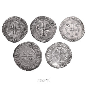 Lot 5 Monnaies - Louis XI - Louis XII - Charles VII - Blanc et Dizain - Saint Lô - Troyes - Paris - Bourges - Montpellier-Revers