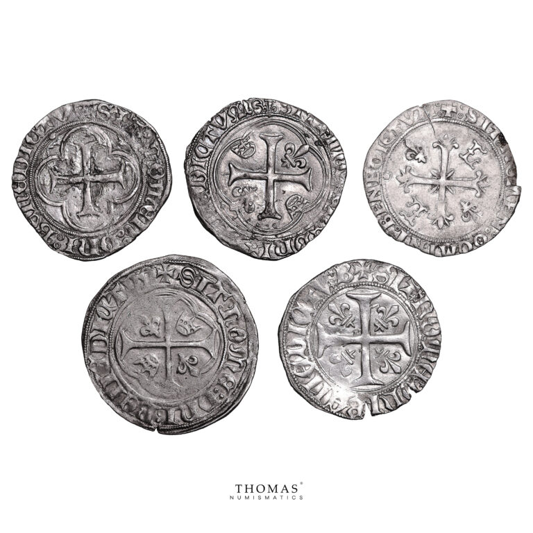 Lot of 5 coins - Louis XI - Louis XII - Charles VII - Blanc et Dizain - Saint Lô - Troyes - Paris - Bourges - Montpellier reverse