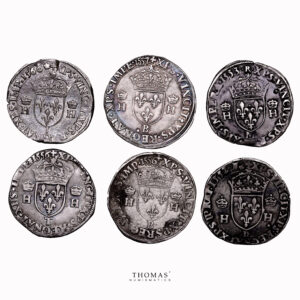 Lot 6 Monnaies - Henri II - Testons - 1560 I Limoges - 1556 T Nantes - 1552 D Lyon - 1557 B Rouen - 1553 M Toulouse - 1556 B Rouen-Revers