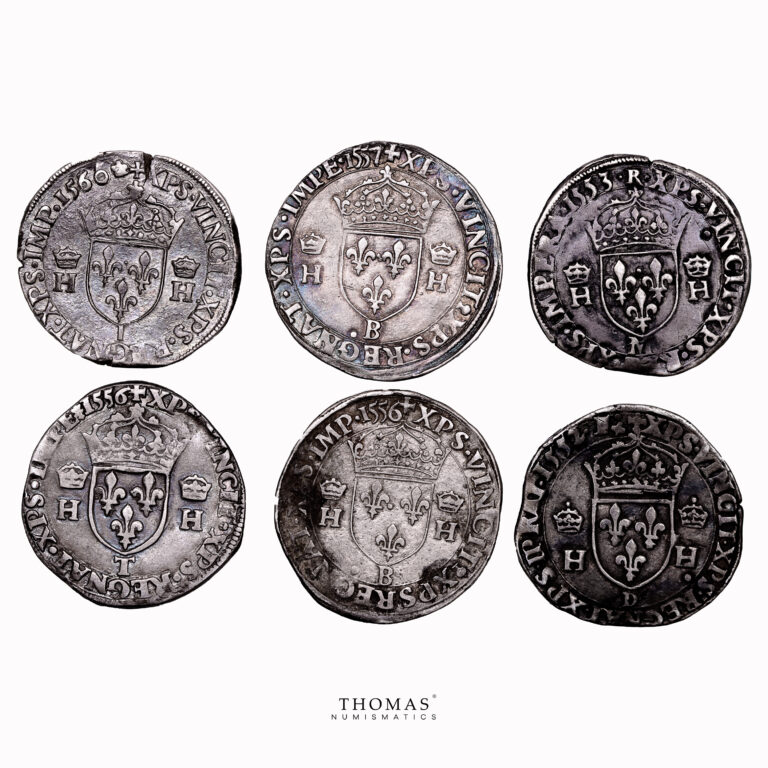 Lot 6 Monnaies - Henri II - Testons - 1560 I Limoges - 1556 T Nantes - 1552 D Lyon - 1557 B Rouen - 1553 M Toulouse - 1556 B Rouen-Revers