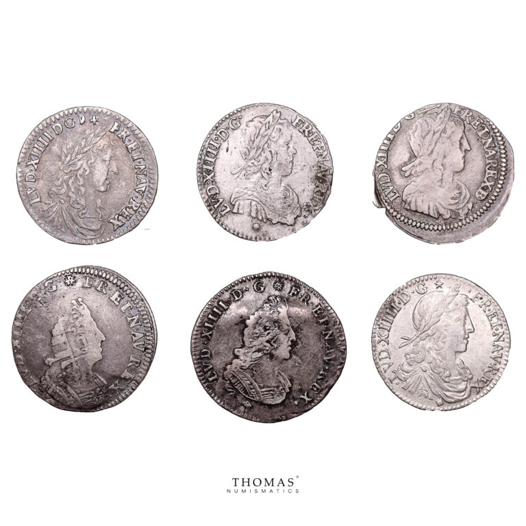 Lot 6 Monnaies - Louis XIV - 1:12 Écu - 1702 W Lille - 1662 D Lyon - 1702 D Lyon - 1660 Pau - 1659 M Toulouse - 1661 Z Grenoble-Avers