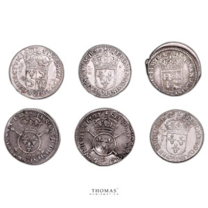 Lot 6 Monnaies - Louis XIV - 1:12 Écu - 1702 W Lille - 1662 D Lyon - 1702 D Lyon - 1660 Pau - 1659 M Toulouse - 1661 Z Grenoble-Revers