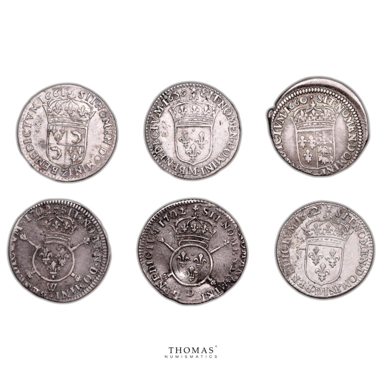 Lot 6 Monnaies - Louis XIV - 1:12 Écu - 1702 W Lille - 1662 D Lyon - 1702 D Lyon - 1660 Pau - 1659 M Toulouse - 1661 Z Grenoble-Revers