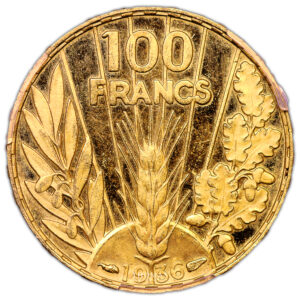 Coin France - 100 francs or Bazor - 1936 - Proof Flan Bruni - PCGS PR63 DCAM reverse
