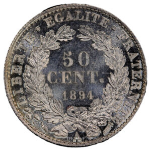 Monnaie France - Cérès - 50 centimes 1894 A Paris - PCGS MS 67-Revers