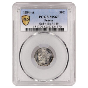 Monnaie France - Cérès - 50 centimes 1894 A Paris - PCGS MS 67-Slab