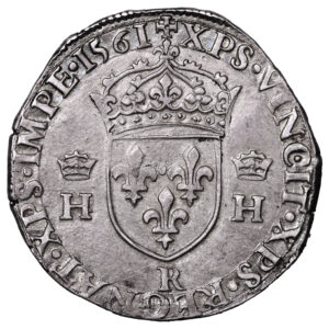 Monnaie France - Henri II - Teston à la Tête Nue - 1561 R Villeneuve Saint André-Revers