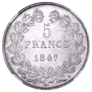 Monnaie France - Louis Philippe Ier - 5 Francs - 1847 A Paris - NGC MS 64 ★-Revers