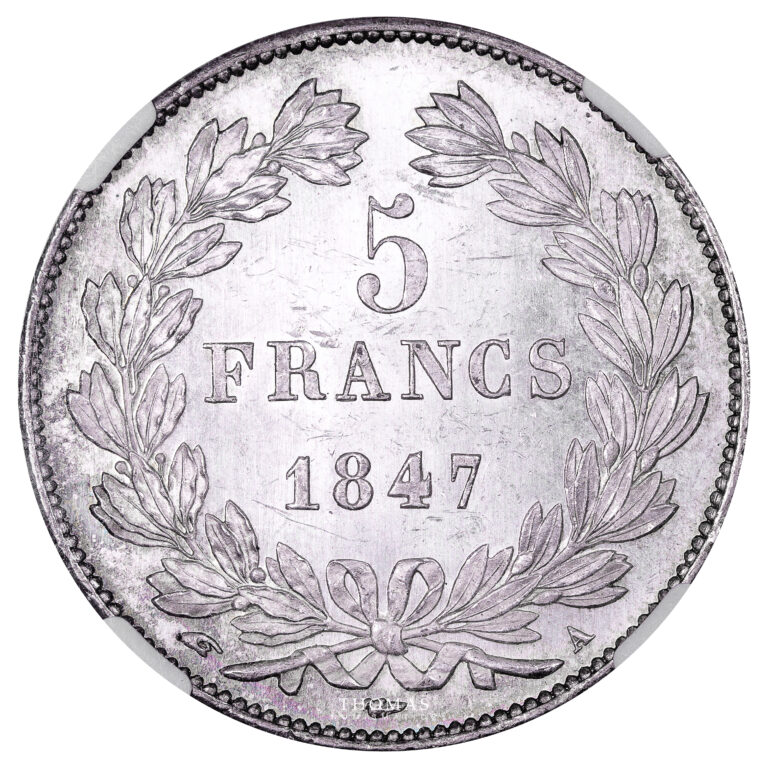 Monnaie France - Louis Philippe Ier - 5 Francs - 1847 A Paris - NGC MS 64 ★-Revers