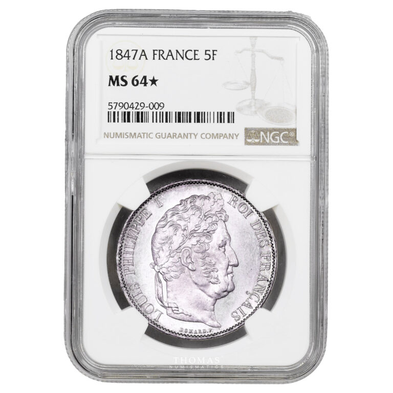 Monnaie France - Louis Philippe Ier - 5 Francs - 1847 A Paris - NGC MS 64 ★-Slab