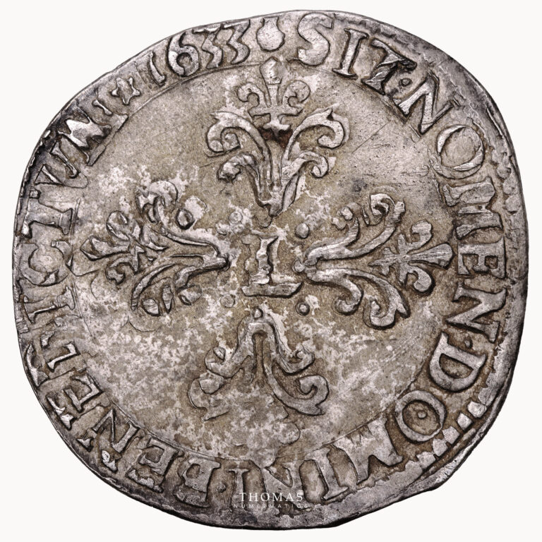 Monnaie France - Louis XIII - Demi Franc Juvénile Col Plat - 1633 M Toulouse-Revers