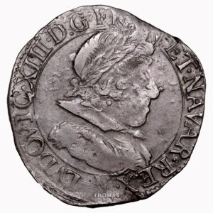Monnaie France - Louis XIII - Demi Franc Juvénile Col Plat - 1638 N Montpellier-Avers