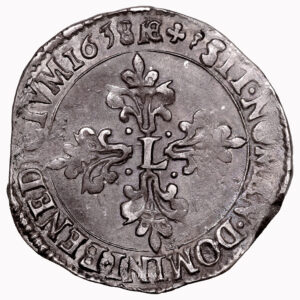 Monnaie France - Louis XIII - Demi Franc Juvénile Col Plat - 1638 N Montpellier-Revers