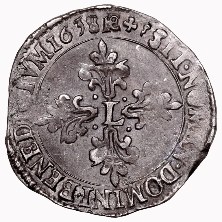 Monnaie France - Louis XIII - Demi Franc Juvénile Col Plat - 1638 N Montpellier-Revers
