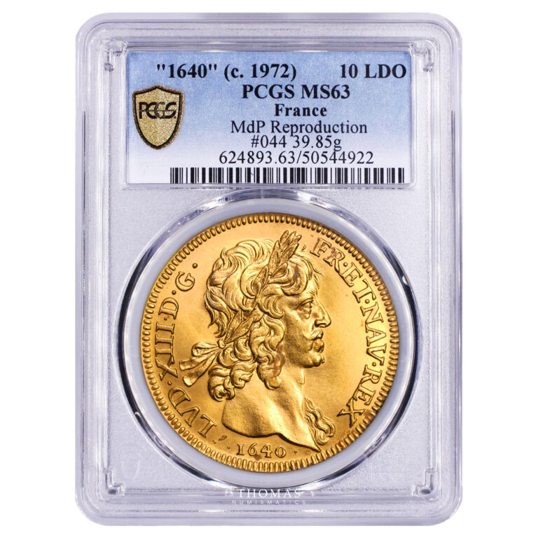 Monnaie France - Louis XIII - Frappe Moderne Monnaie de Paris 10 Louis d'or - 1640 (1972) A Paris - PCGS MS 63-Slab