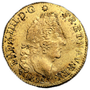 Monnaie France - Louis XIV - Louis d'or aux 4 L - 1696 T Nantes obverse