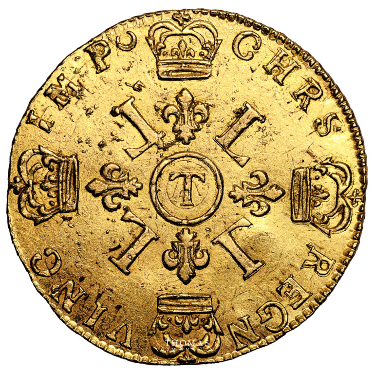 Monnaie France - Louis XIV - Louis d'or aux 4 L - 1696 T Nantes-Revers