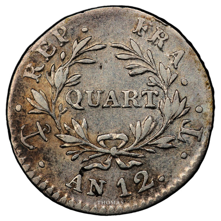 Monnaie France - Napoléon Ier - Quart de franc - AN 12 T Nantes - 10 126 exemplaires-Revers