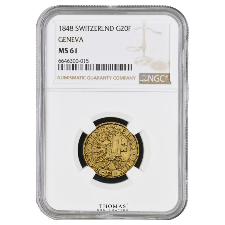 Monnaie - Suisse - Genève - 20 francs or 1848 - NGC MS 61 - 3421 exemplaires-Slab