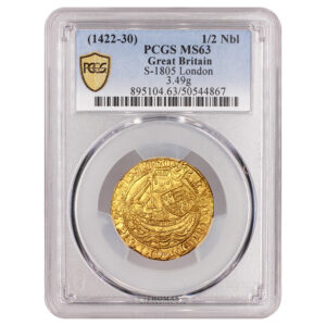 Monnaie Angleterre – Demi Noble d’or à l'annelet – Henri VI – Londres - PCGS MS 63-Slab