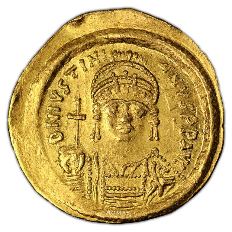Byzantine coin - Justinian I - Gold Solidus  - Constantinople obverse