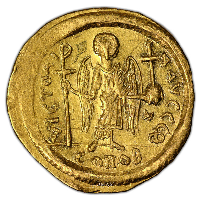 Byzantine coin - Justinian I - Gold Solidus  - Constantinople reverse