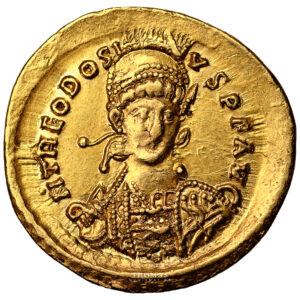 Byzantine coin- Gold - Solidus - Théodosius II - Constantinople obverse