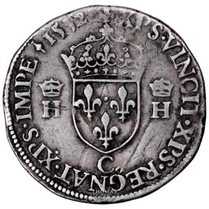 Monnaie France - Henri II - Teston à la Tête Nue - 1552 C Saint-Lô-Revers