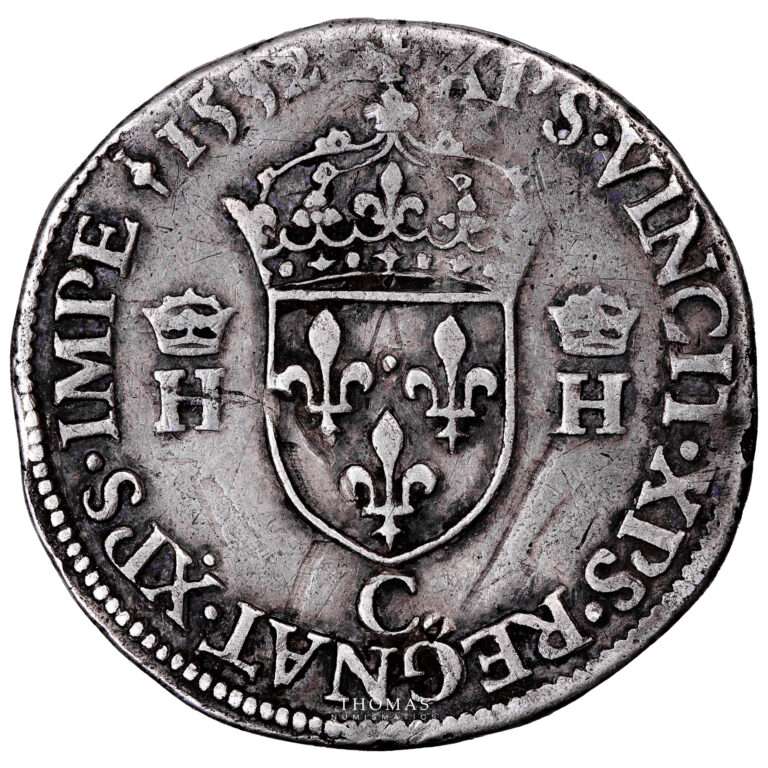 Monnaie France - Henri II - Teston à la Tête Nue - 1552 C Saint-Lô-Revers