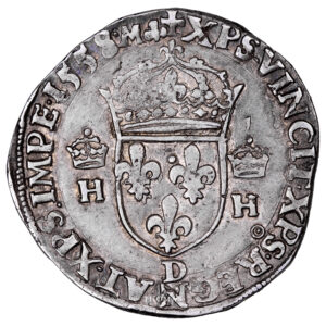 Monnaie France - Henri II - Teston à la Tête Nue - 1558 D Lyon - Type 1-Revers