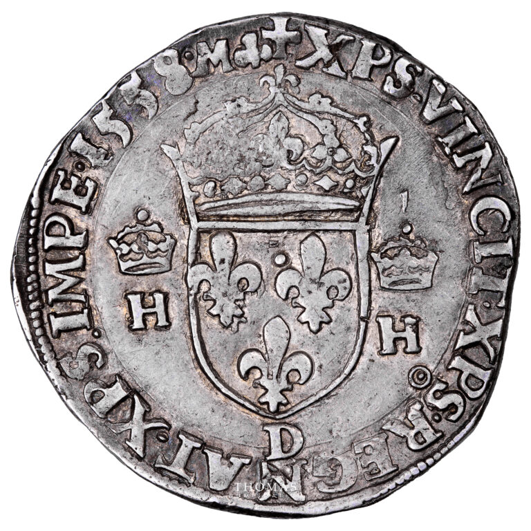 Monnaie France - Henri II - Teston à la Tête Nue - 1558 D Lyon - Type 1-Revers
