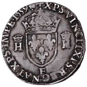 Monnaie France - Henri II - Teston à la Tête Nue - 1559 F Angers - Type 1-Revers