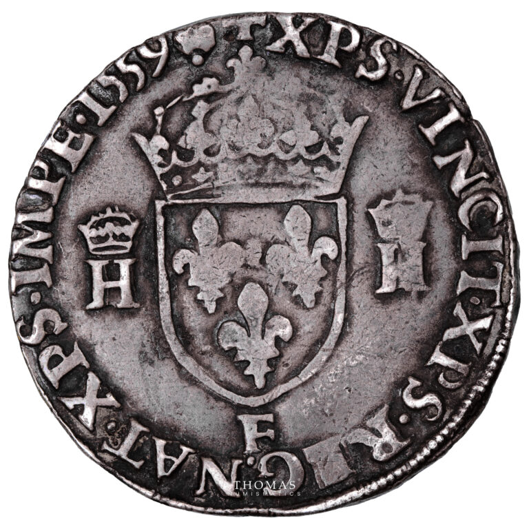 Monnaie France - Henri II - Teston à la Tête Nue - 1559 F Angers - Type 1-Revers