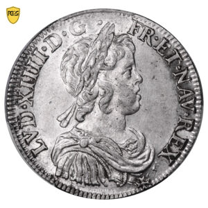 Monnaie France - Louis XIV - 1:2 Écu à la mèche longue Points & Rose - 1644 A Paris - PCGS AU 58-Avers