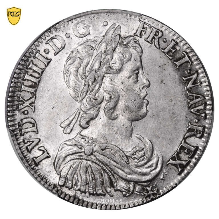Monnaie France - Louis XIV - 1:2 Écu à la mèche longue Points & Rose - 1644 A Paris - PCGS AU 58-Avers