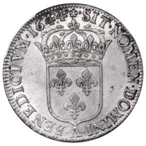 Monnaie France - Louis XIV - 1:2 Écu à la mèche longue Points & Rose - 1644 A Paris - PCGS AU 58-Revers