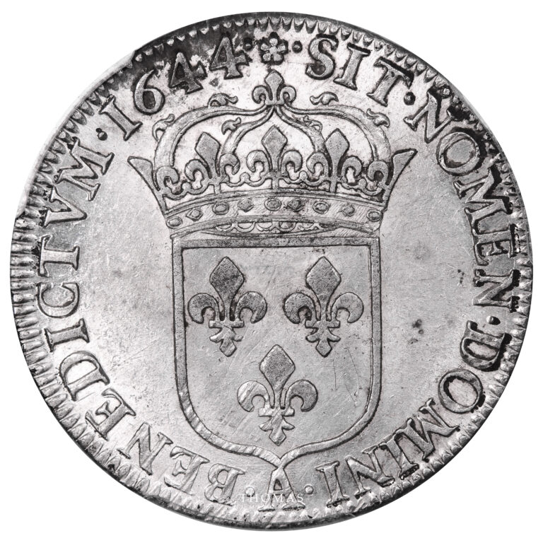 Monnaie France - Louis XIV - 1:2 Écu à la mèche longue Points & Rose - 1644 A Paris - PCGS AU 58-Revers