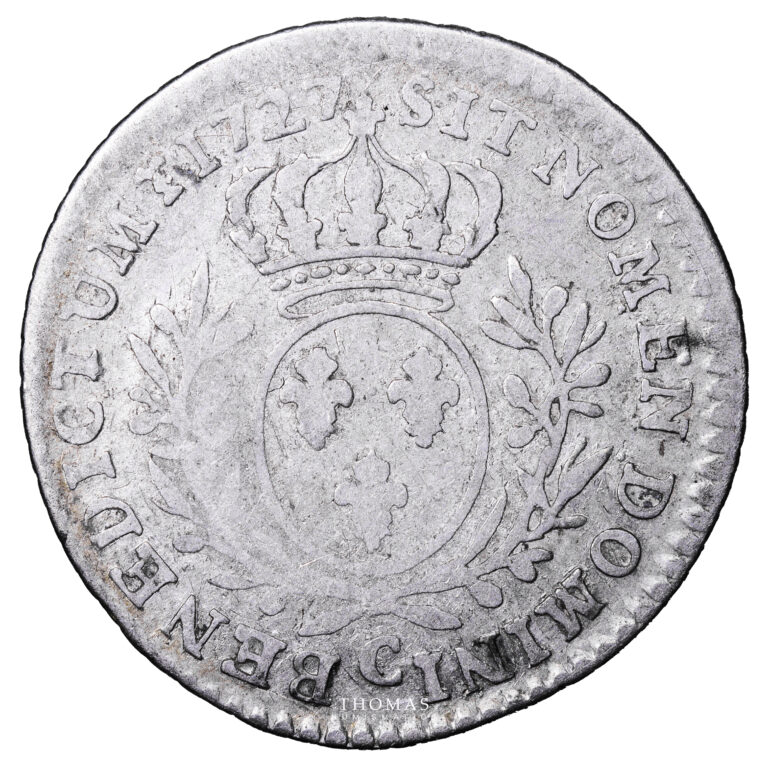 Monnaie France - Louis XV - 1:10 Écu aux branches d'olivier - 1727 C Caen-Revers
