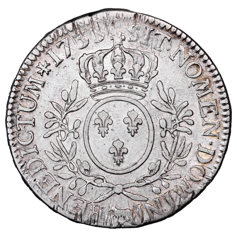 Coin - France - Louis XV - Écu aux branches d'olivier - 1733 Béarn Pau - Hoard Treasure - Saint Thibaut reverse