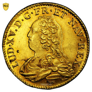 Coin France - Louis XV - Gold Louis d'or aux lunettes -  1729 A Paris - The treasure of rue Mouffetard - PCGS MS 64 obverse