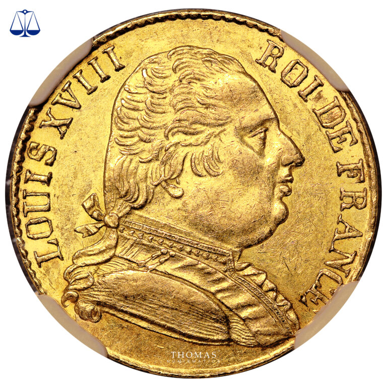 Monnaie France - Louis XVIII - 20 Francs or - 1815 R Londres - NGC MS 61-Avers